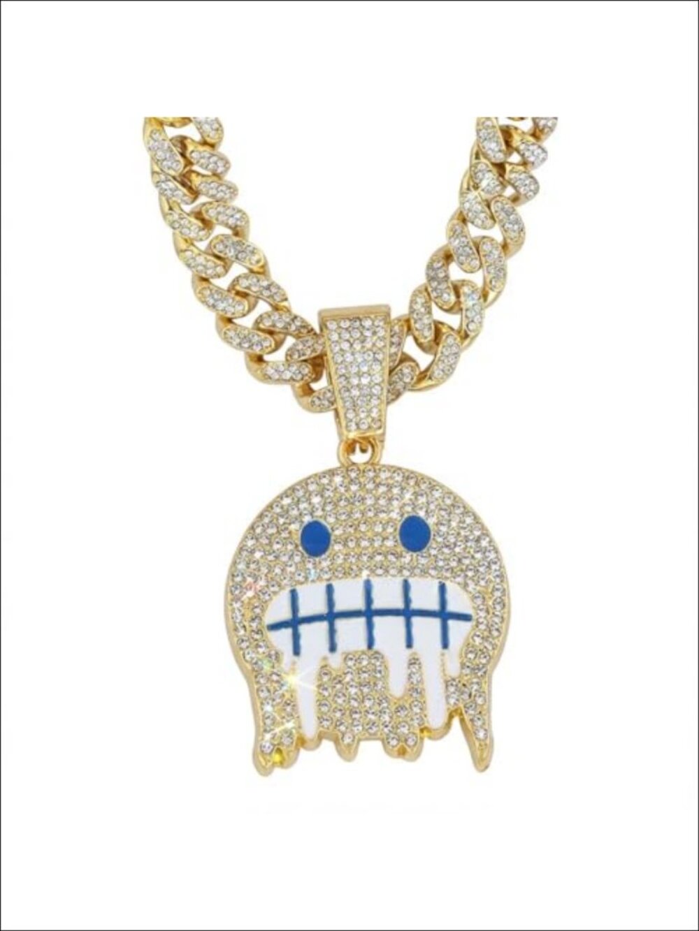 Miami Cuban Link Chain Necklace with Emoji Pendant | Gold Plated Rhinestone Hip